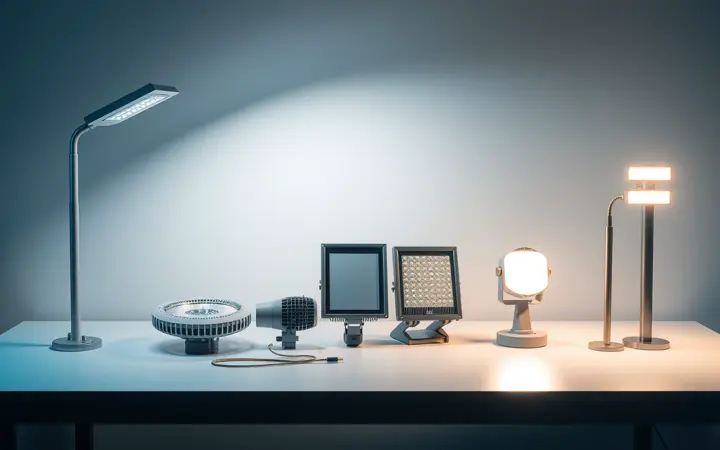 宝吉LED路灯、景观灯、投光灯、庭院灯产品排列展示