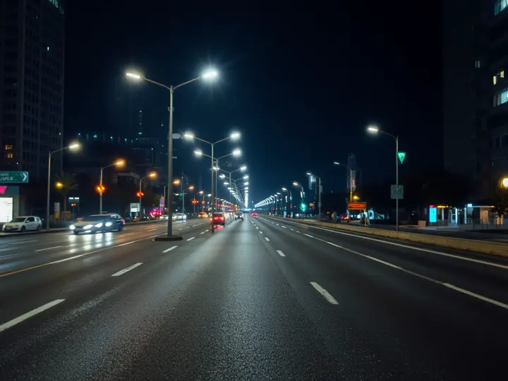 改造后主干道照明效果,LED路灯明亮均匀