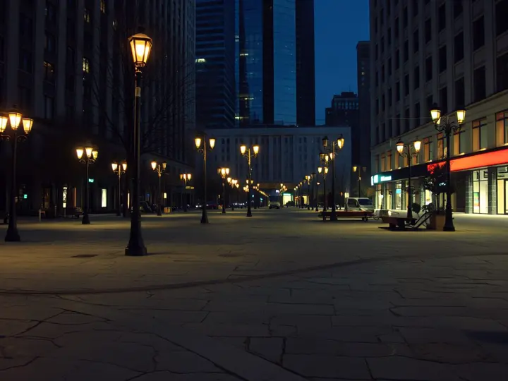 市民广场原有照明昏暗的白天场景