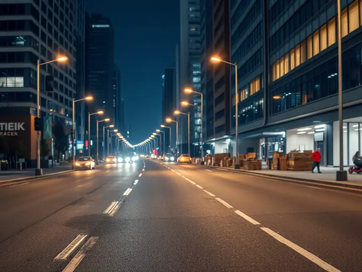LED路灯照亮的城市道路夜景