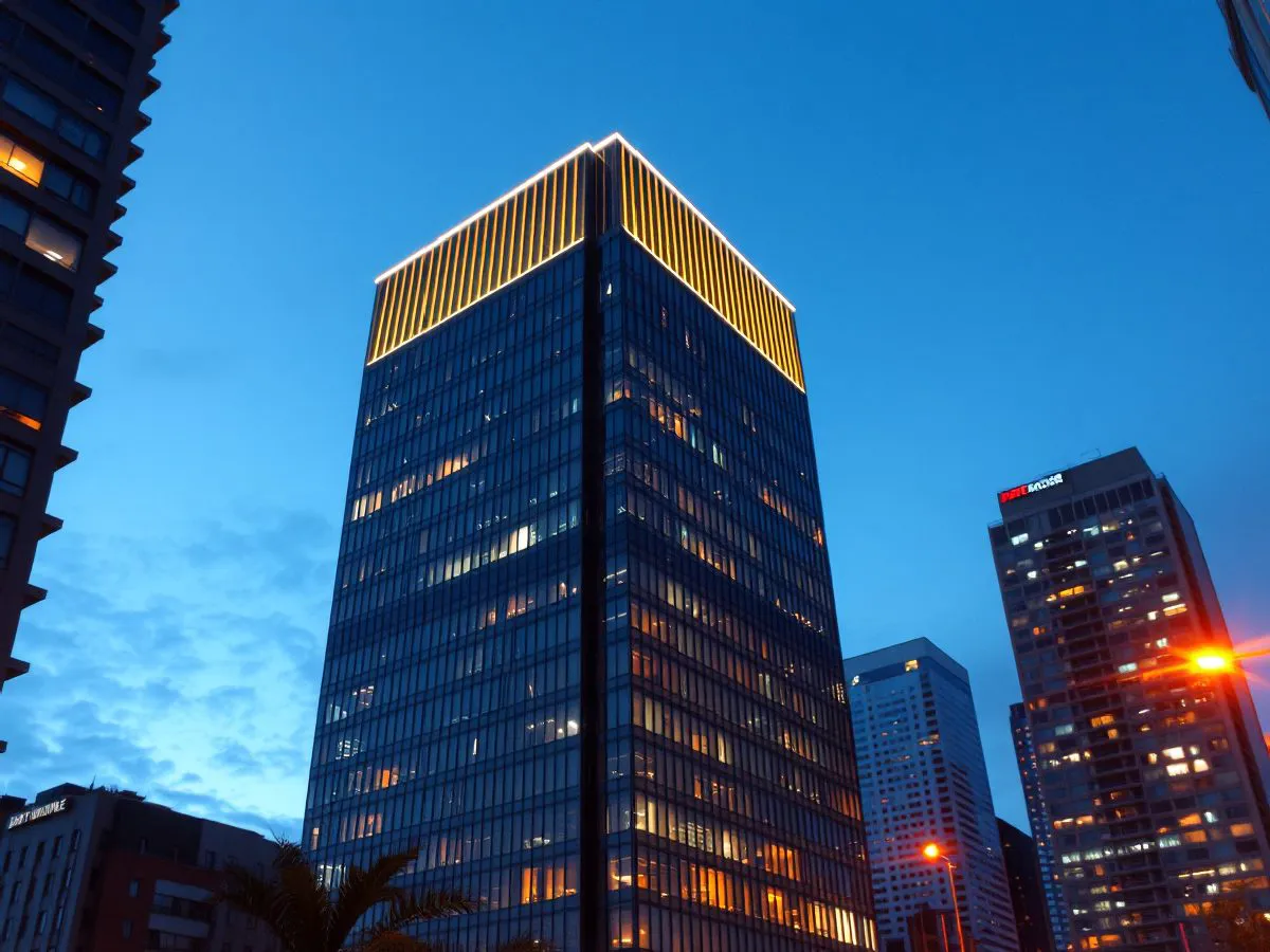 建筑景观亮化工程效果图,展示夜间建筑立面照明